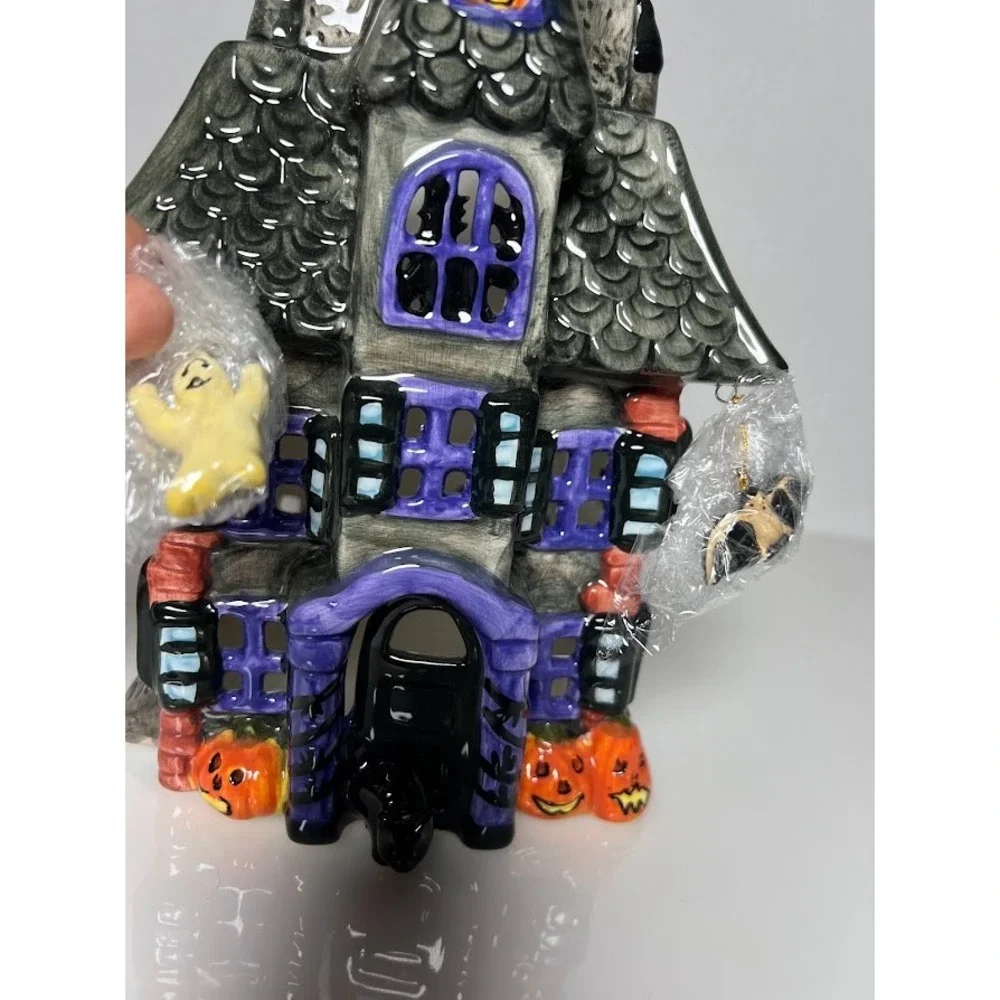 Halloween Haunted House Ceramic Tealight Candle Holder Ghost Spider Decor